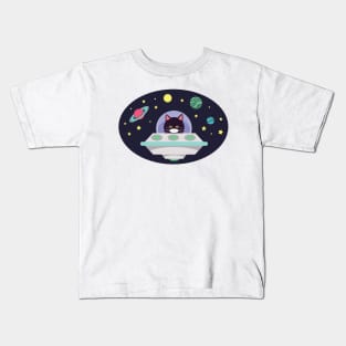 Grumpy UFO Space Invader Cat Kids T-Shirt